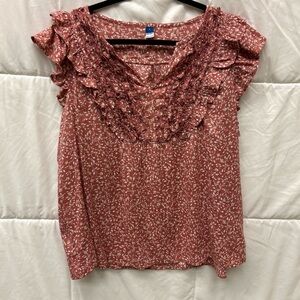 Old Navy Pink Floral Ruffle Blouse